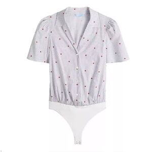 Draper James RSVP Blue White Striped Stars Bodysuit Button Down Shirt Large